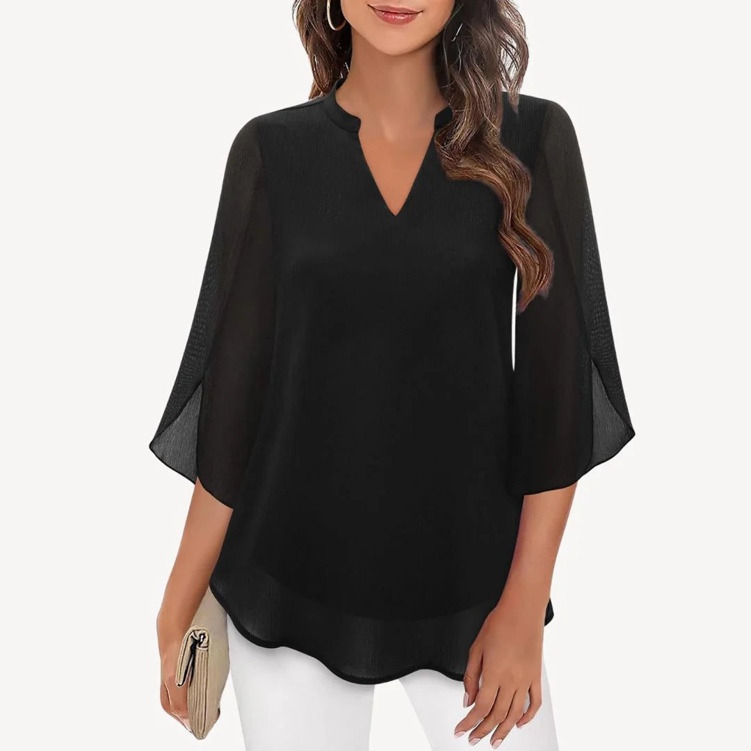 Amara – Dressy Blouse with Slit Sleeves and Structured V-Neckline