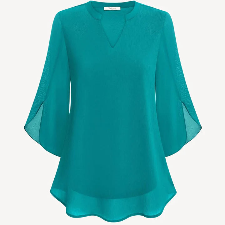 Amara – Dressy Blouse with Slit Sleeves and Structured V-Neckline