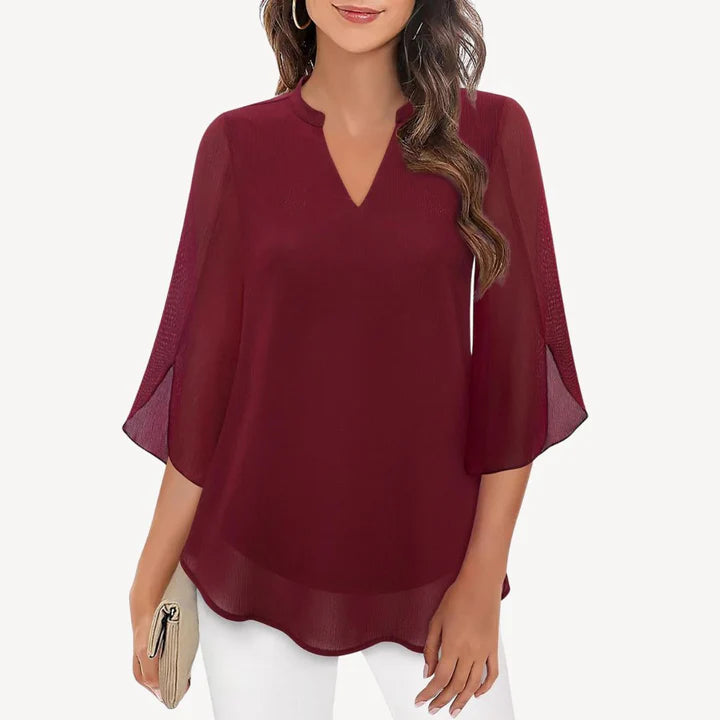Amara – Dressy Blouse with Slit Sleeves and Structured V-Neckline