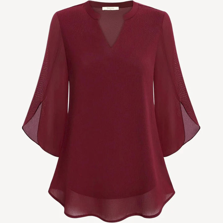 Amara – Dressy Blouse with Slit Sleeves and Structured V-Neckline