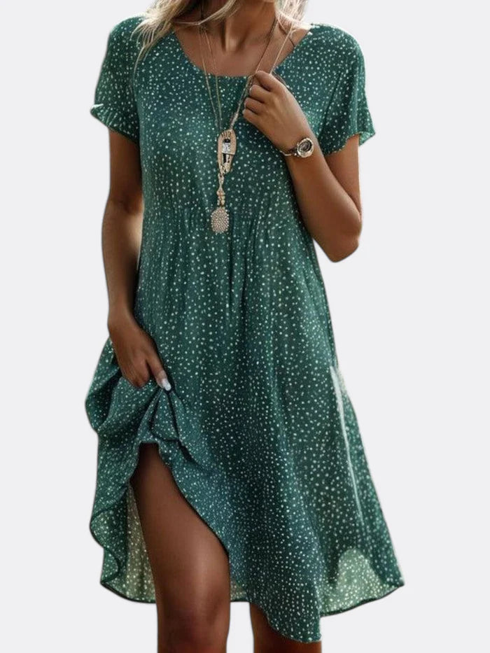 Scarlett - A-Line Short Sleeve Dress with Polka Dot Print