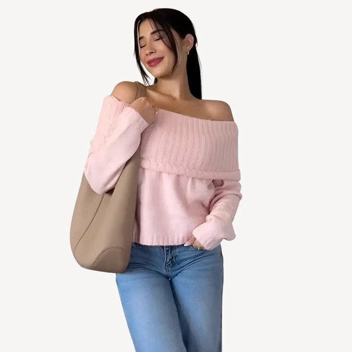 Seraphina – Sophisticated Off-Shoulder Ribbed Knitwear Essential