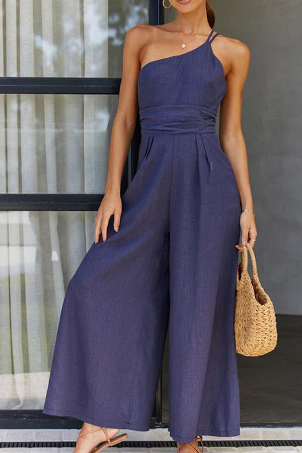 Serena - One-Shoulder Relaxed Jumpsuit with Belt