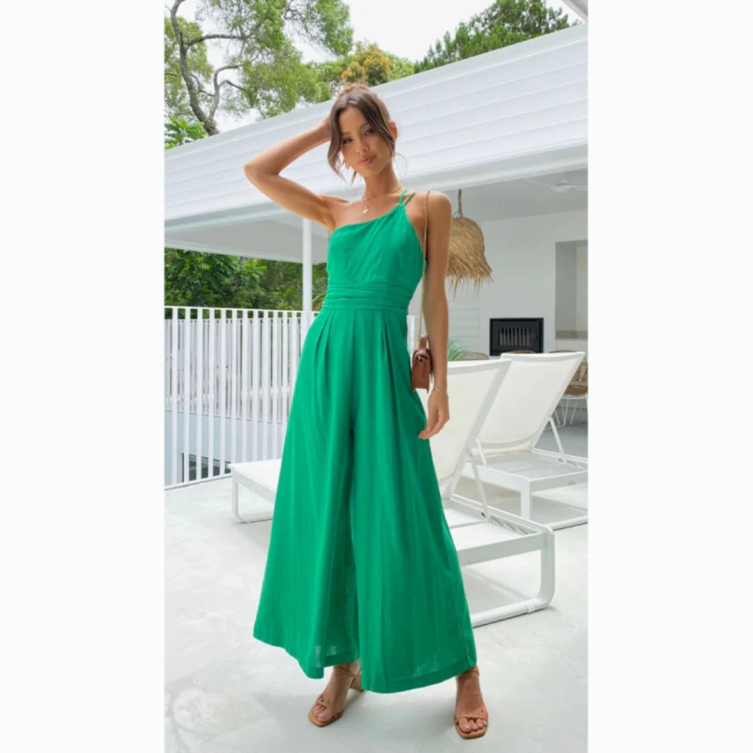 Serena - One-Shoulder Relaxed Jumpsuit with Belt