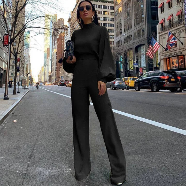 Marigold - Workwear Style Jumpsuit with High Neck and Relaxed Fit Sleeves