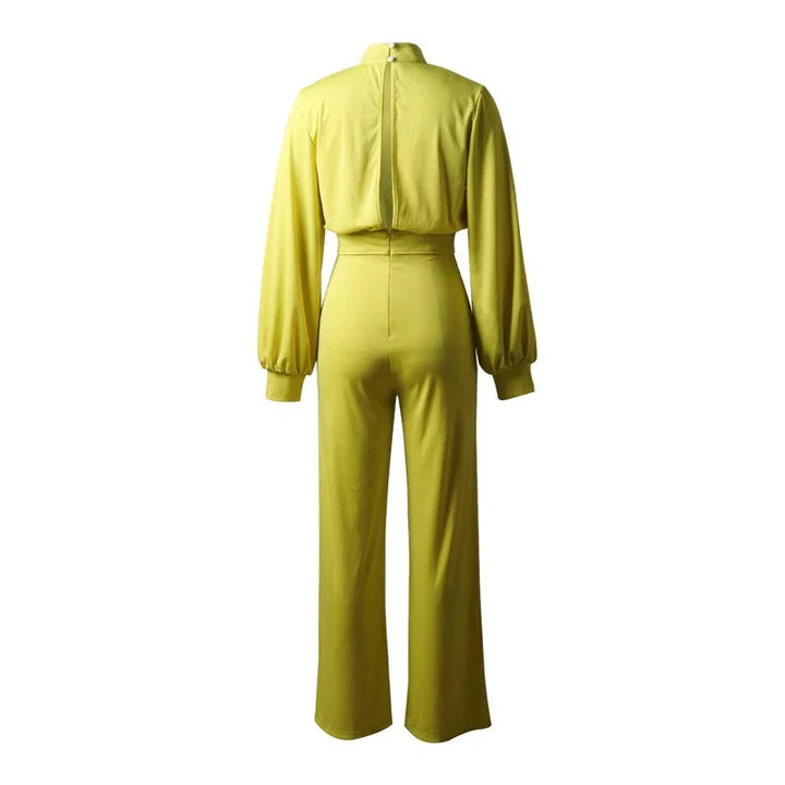 Marigold - Workwear Style Jumpsuit with High Neck and Relaxed Fit Sleeves