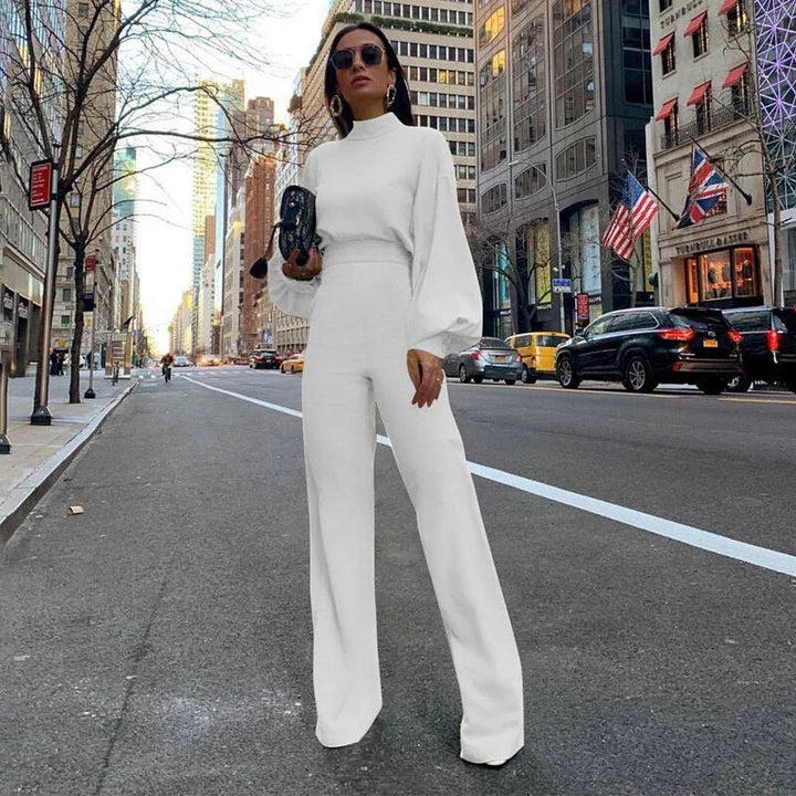 Marigold - Workwear Style Jumpsuit with High Neck and Relaxed Fit Sleeves