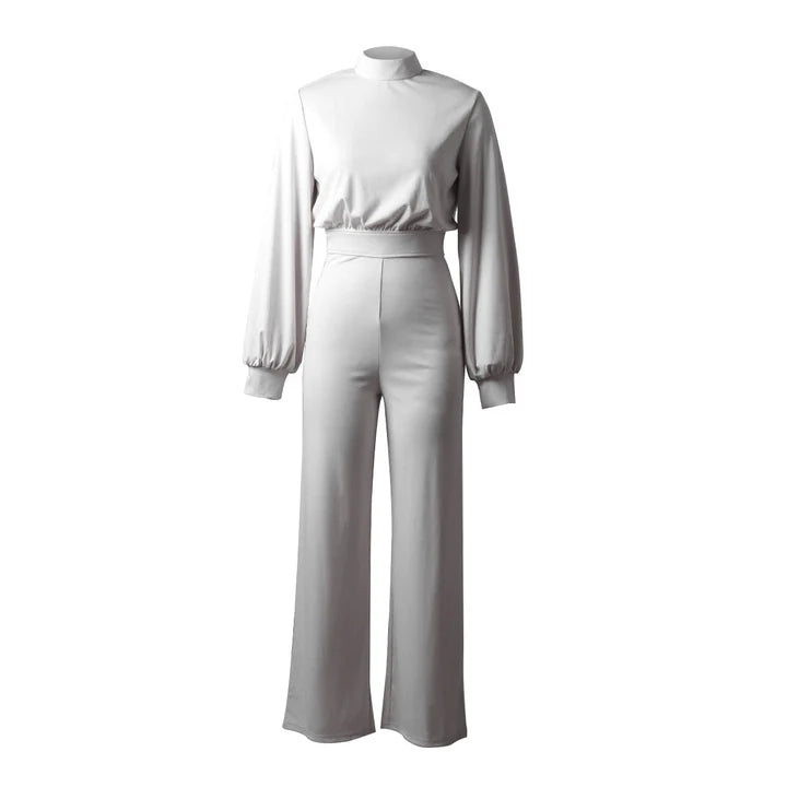 Marigold - Workwear Style Jumpsuit with High Neck and Relaxed Fit Sleeves