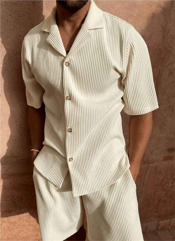 Silas – Casual Ribbed Two-Piece Set with Short Sleeves and Soft Drape