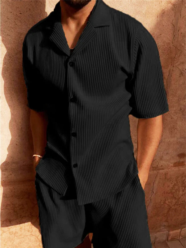 Silas – Casual Ribbed Two-Piece Set with Short Sleeves and Soft Drape