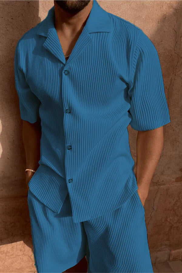 Silas – Casual Ribbed Two-Piece Set with Short Sleeves and Soft Drape