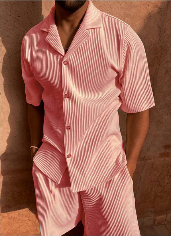 Silas – Casual Ribbed Two-Piece Set with Short Sleeves and Soft Drape