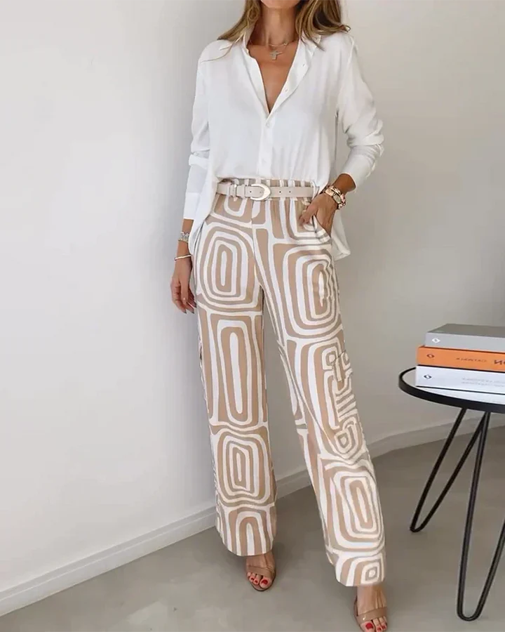 Sofia – High Rise Wide Leg Pants with Unique Print