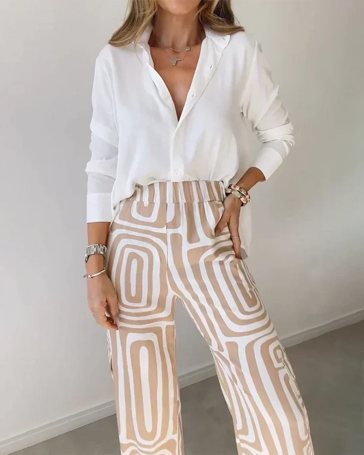 Sofia – High Rise Wide Leg Pants with Unique Print