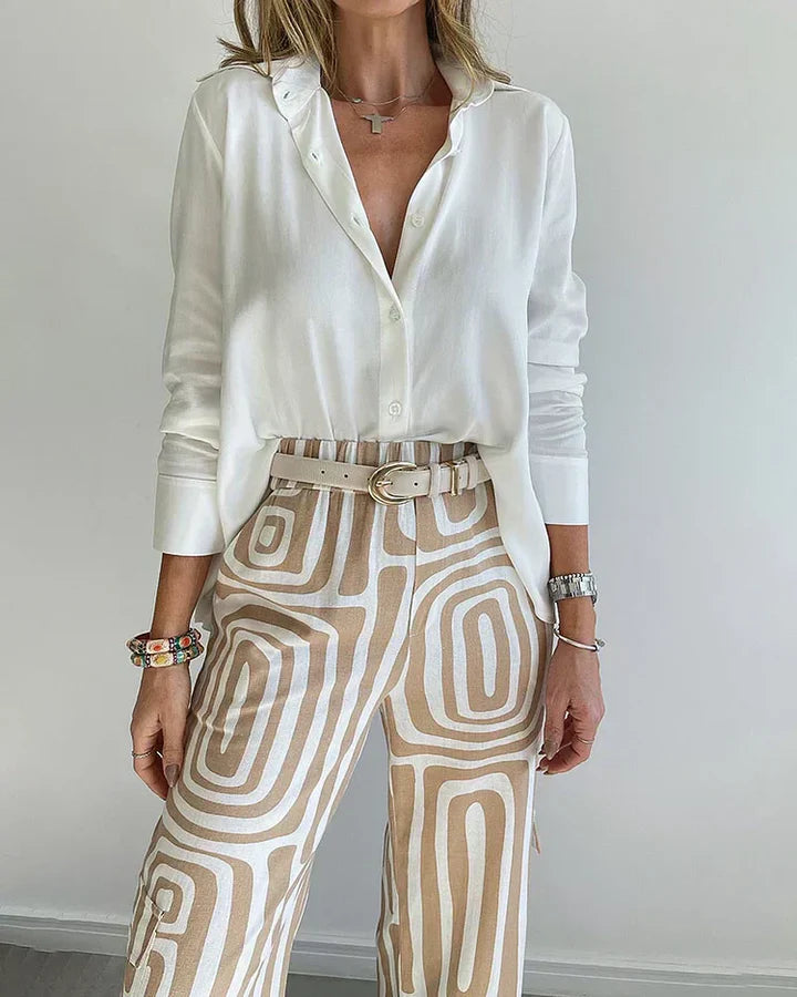 Sofia – High Rise Wide Leg Pants with Unique Print