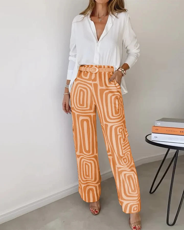 Sofia – High Rise Wide Leg Pants with Unique Print
