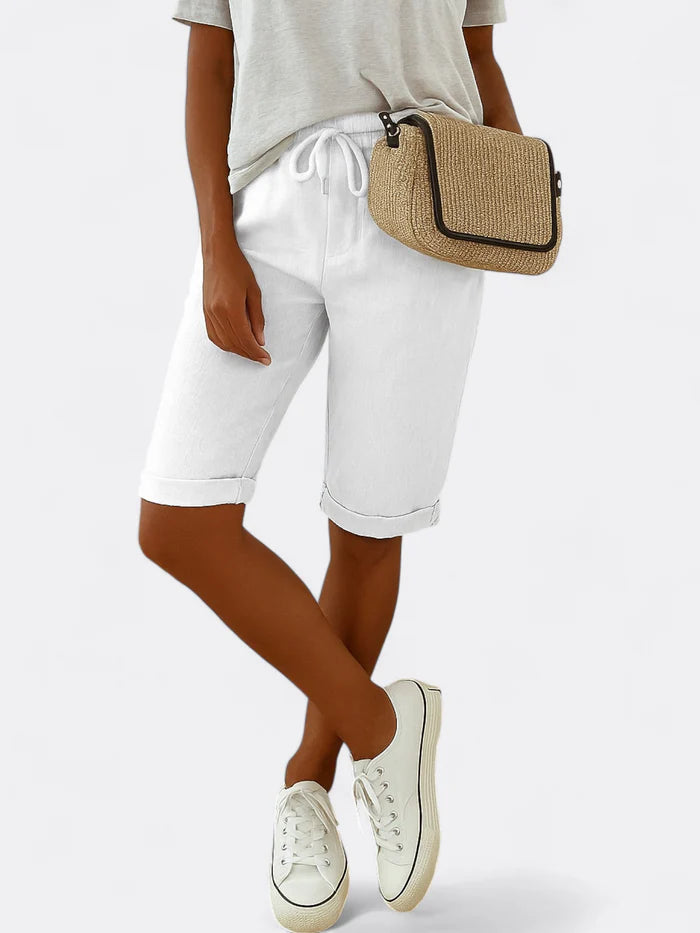 Sophia - Relaxed Fit Drawstring Bermuda Shorts with Rolled Hem