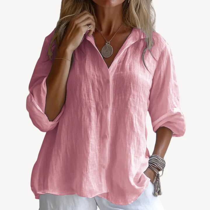 Calla – Breezy Button-Up Blouse with Relaxed Structure and Soft Fabric Flow