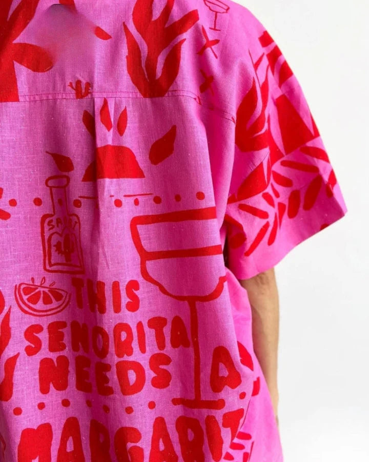 Thea - Oversized Button-Up Shirt and Shorts Set with Bold Graphic Print