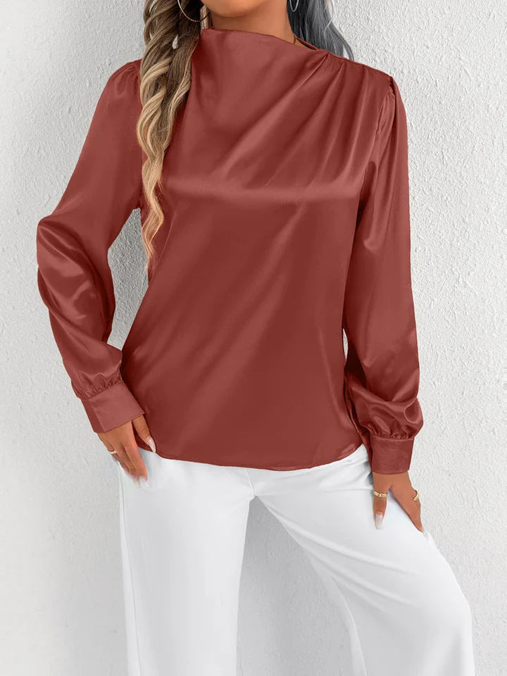 Selene – Blouse with High Neckline and Elegant Cuffed Sleeves