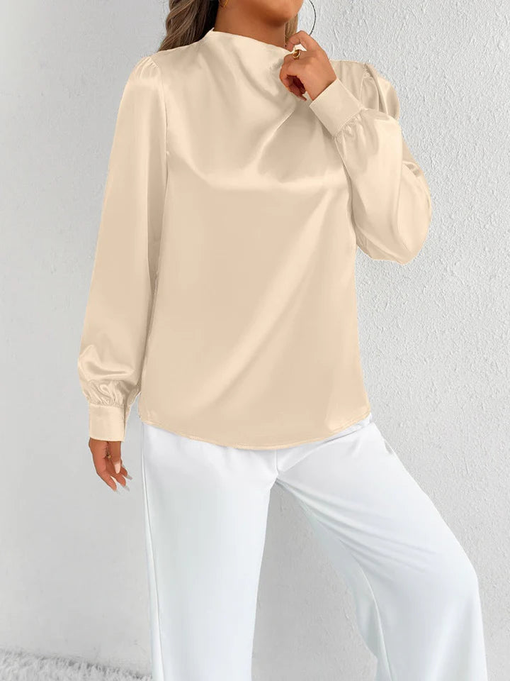 Selene – Blouse with High Neckline and Elegant Cuffed Sleeves