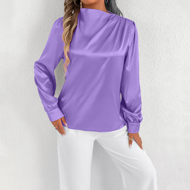Selene – Blouse with High Neckline and Elegant Cuffed Sleeves