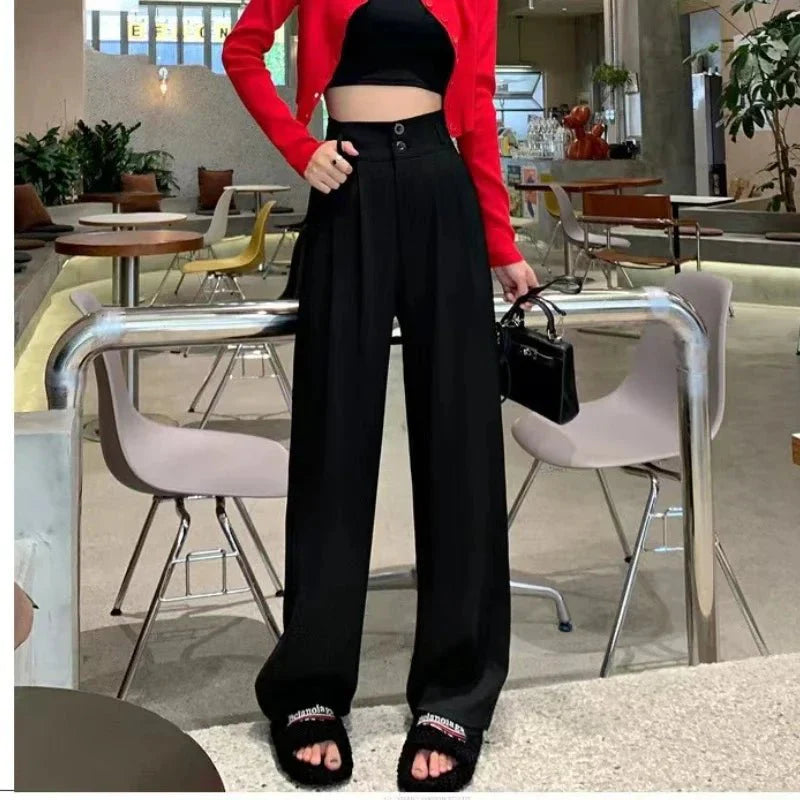 Violette - High-Waisted Pleated Trousers with Button Detail
