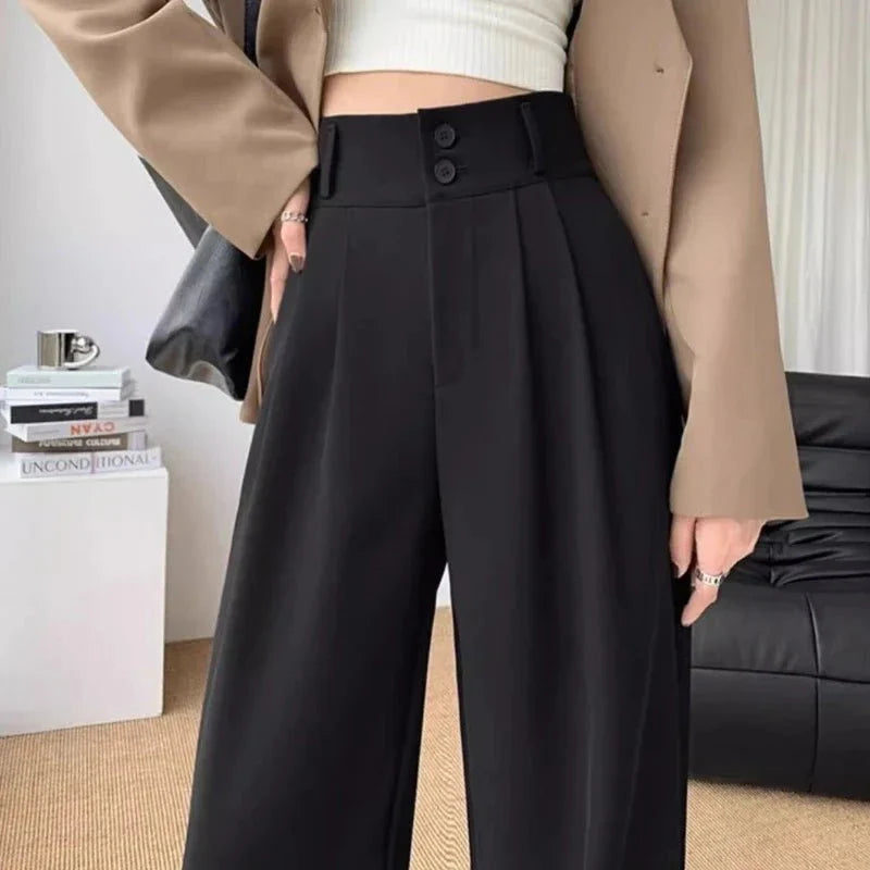Violette - High-Waisted Pleated Trousers with Button Detail