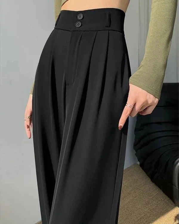 Violette - High-Waisted Pleated Trousers with Button Detail