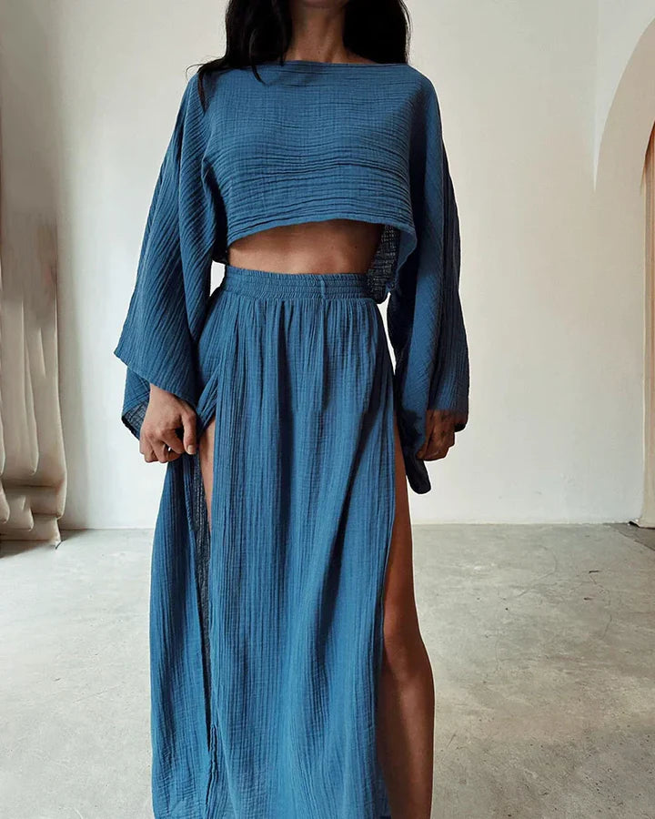 Virella - Relaxed Crop Top and High-Slit Skirt Co-Ord Set