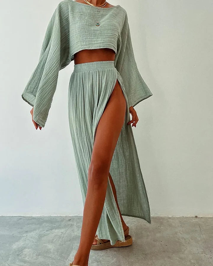Virella - Relaxed Crop Top and High-Slit Skirt Co-Ord Set