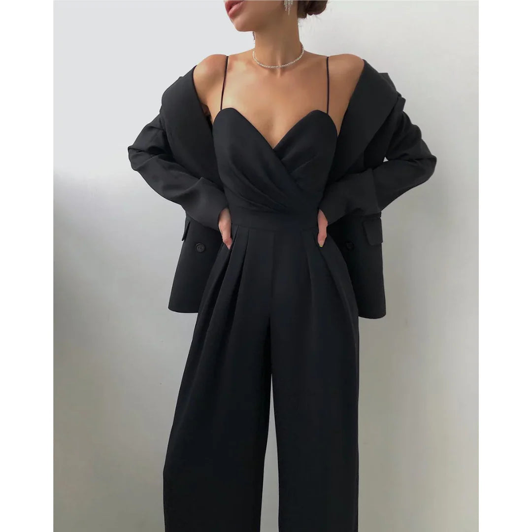 Zeryn – Wide-Leg Jumpsuit with Draped Bust and Spaghetti Straps