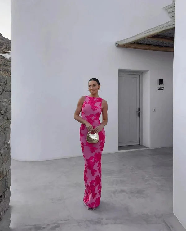 Ziva - Sophisticated Floral Maxi Dress with Sculpted Shape